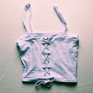 White Lace Up Crop Tank